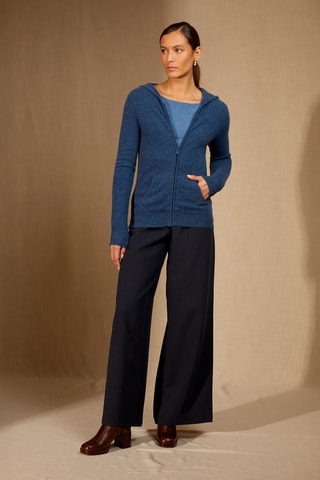 Cárdigan con capucha 100 % cachemir - Cuello con cremallera - Azul