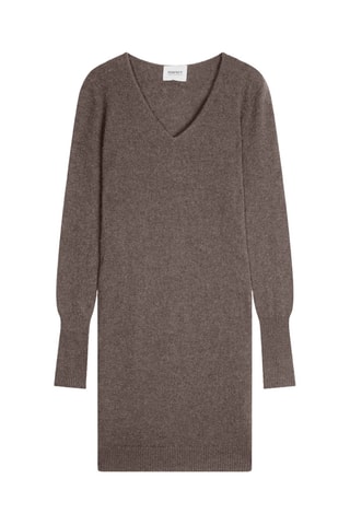 Vestido jersey 100 % cachemir - Cuello de pico - Topo