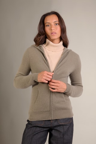 Cárdigan con capucha 100 % cachemir - Cuello alto - Caqui