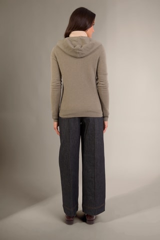 Cárdigan con capucha 100 % cachemir - Cuello alto - Caqui