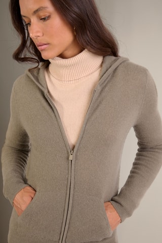 Cárdigan con capucha 100 % cachemir - Cuello alto - Caqui