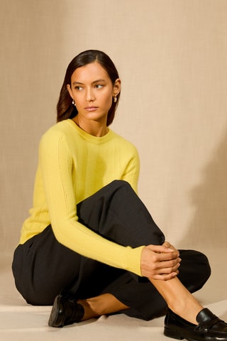 Jersey - 100 % cachemir - Cuello redondo - Amarillo