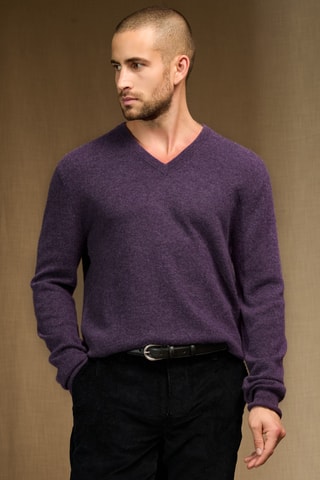 Jersey 100 % cachemir - Cuello de pico - Violeta