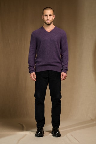 Jersey 100 % cachemir - Cuello de pico - Violeta