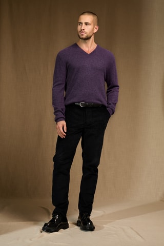 Jersey 100 % cachemir - Cuello de pico - Violeta