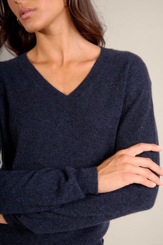 Jersey 100 % cachemir - Cuello de pico - Azul marino