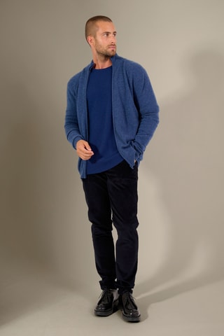 Cárdigan 100 % cachemir - Cuello alto - Azul jaspeado