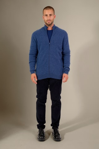 Cárdigan 100 % cachemir - Cuello alto - Azul jaspeado