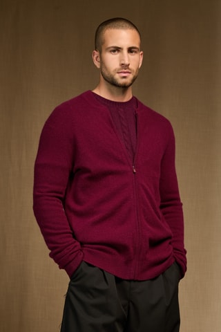 Cárdigan 100 % cachemir - Cuello ligeramente alto - Burdeos