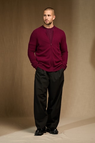 Cárdigan 100 % cachemir - Cuello ligeramente alto - Burdeos