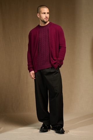 Cárdigan 100 % cachemir - Cuello ligeramente alto - Burdeos