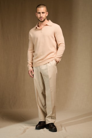 Polo 100 % cachemir - Cuello con tira de botones - Beige