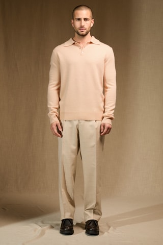 Polo 100 % cachemir - Cuello con tira de botones - Beige