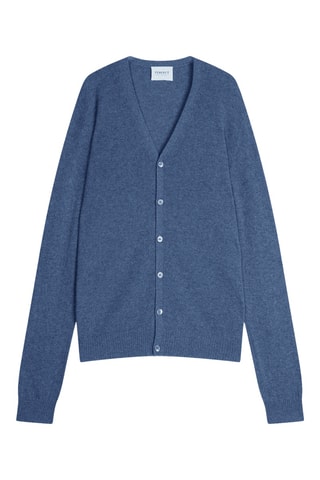 Cárdigan 100 % cachemir - Cuello de pico - Azul jaspeado