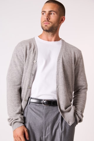 Cárdigan 100 % cachemir - Cuello de pico - Gris jaspeado