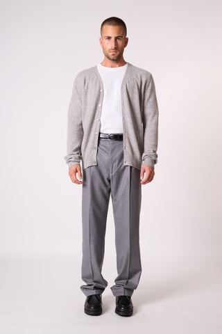 Cárdigan 100 % cachemir - Cuello de pico - Gris jaspeado