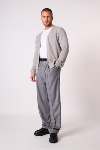 Cárdigan 100 % cachemir - Cuello de pico - Gris jaspeado