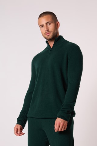 Jersey - 100 % cachemir - Cuello alto con cremallera - Verde oscuro
