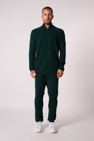 Jersey - 100 % cachemir - Cuello alto con cremallera - Verde oscuro