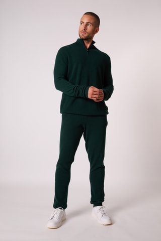 Jersey - 100 % cachemir - Cuello alto con cremallera - Verde oscuro