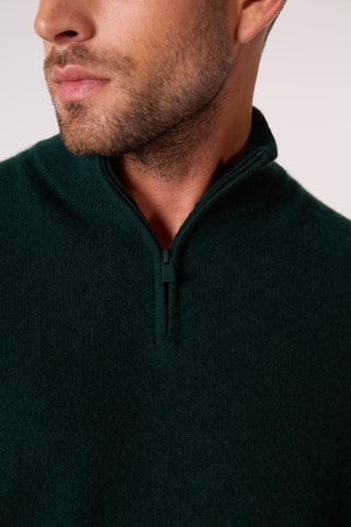 Jersey - 100 % cachemir - Cuello alto con cremallera - Verde oscuro