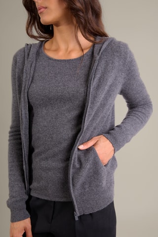 Cárdigan con capucha 100 % cachemir - Cuello alto - Antracita jaspeado