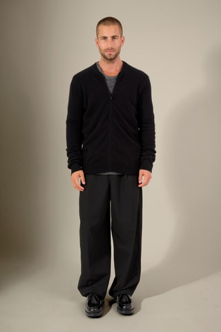 Cárdigan 100 % cachemir - Cuello ligeramente alto - Negro