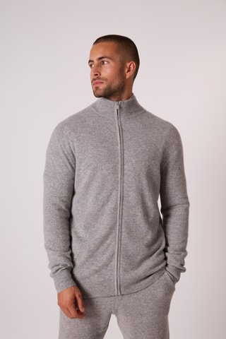 Cárdigan 100 % cachemir - Cuello alto - Gris claro jaspeado