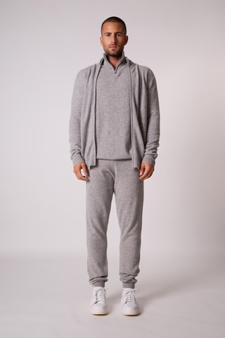 Cárdigan 100 % cachemir - Cuello alto - Gris claro jaspeado