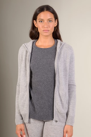 Cárdigan con capucha 100 % cachemir - Gris claro jaspeado