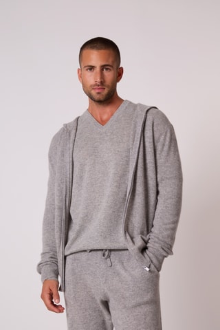 Cárdigan con capucha 100 % cachemir - Gris jaspeado