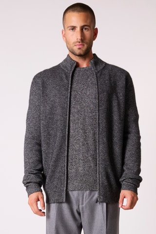 Cárdigan 100 % cachemir - Cuello alto - Gris oscuro jaspeado