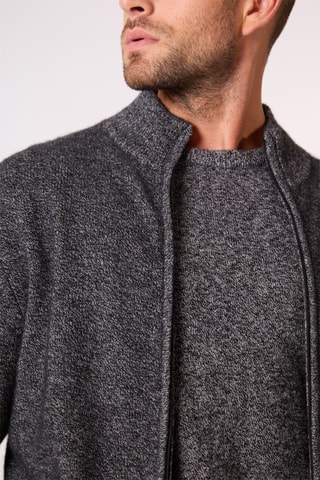 Cárdigan 100 % cachemir - Cuello alto - Gris oscuro jaspeado