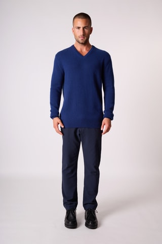 Jersey 100 % cachemir - Cuello de pico - Azul