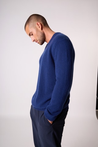 Jersey 100 % cachemir - Cuello de pico - Azul