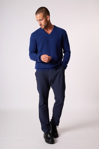 Jersey 100 % cachemir - Cuello de pico - Azul