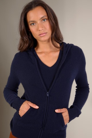 Cárdigan con capucha 100 % cachemir - Azul marino
