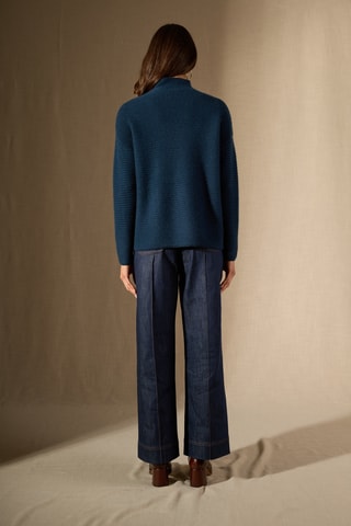 Jersey 100 % cachemir - Cuello alto - Azul petróleo