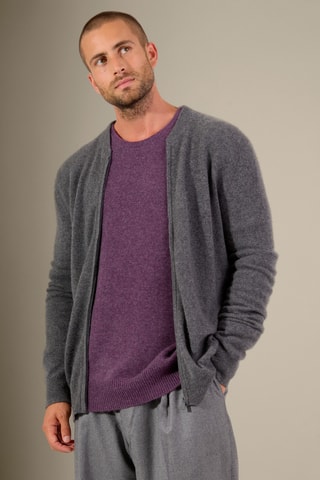 Cárdigan 100 % cachemir - Cuello ligeramente alto - Antracita jaspeado