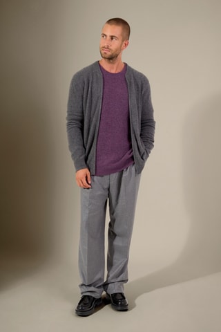 Cárdigan 100 % cachemir - Cuello ligeramente alto - Antracita jaspeado