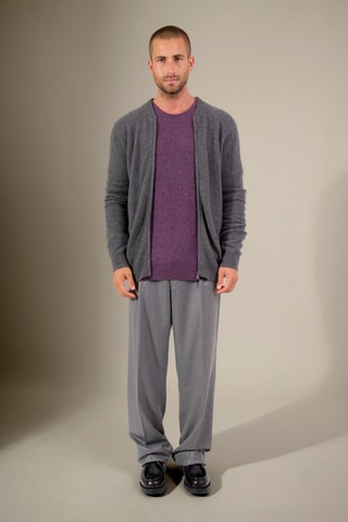 Cárdigan 100 % cachemir - Cuello ligeramente alto - Antracita jaspeado