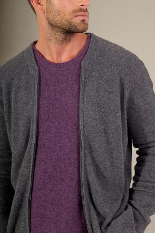 Cárdigan 100 % cachemir - Cuello ligeramente alto - Antracita jaspeado