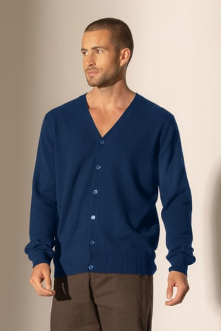 Cárdigan con capucha 100 % cachemir - Cuello de pico - Azul marino