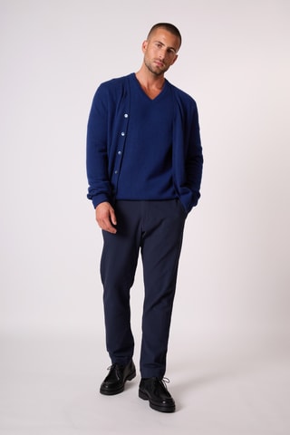 Cárdigan con capucha 100 % cachemir - Cuello de pico - Azul marino