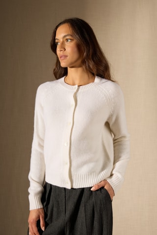 Cárdigan 100 % cachemir - Cuello redondo - Blanco