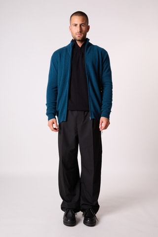 Cárdigan con capucha 100 % cachemir - Cuello alto - Azul marino