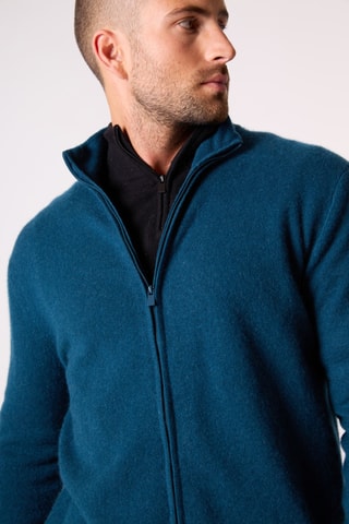 Cárdigan con capucha 100 % cachemir - Cuello alto - Azul marino