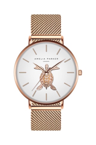 Reloj de cuarzo de acero Rose Turtle - Rosa dorado y blanco