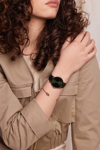 Reloj de cuarzo de piel Fiji - Negro y dorado