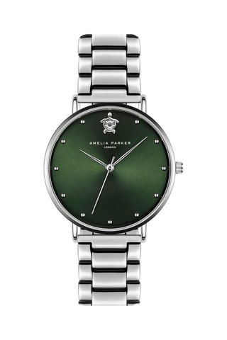 Reloj de cuarzo de acero Maya Bay - Plateado y verde oscuro